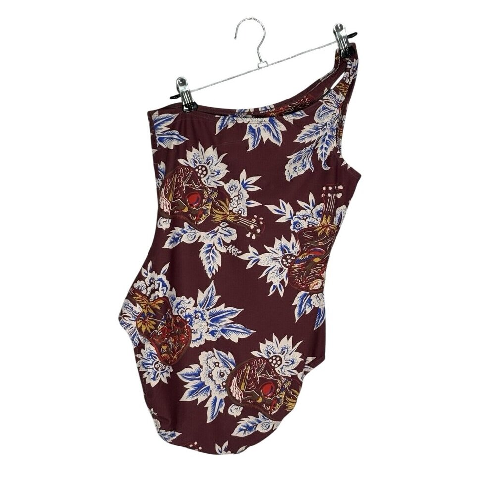 No.6 Store One Shoulder Swimsuit Brown Floral Pattern Size 1 Swimwear Design